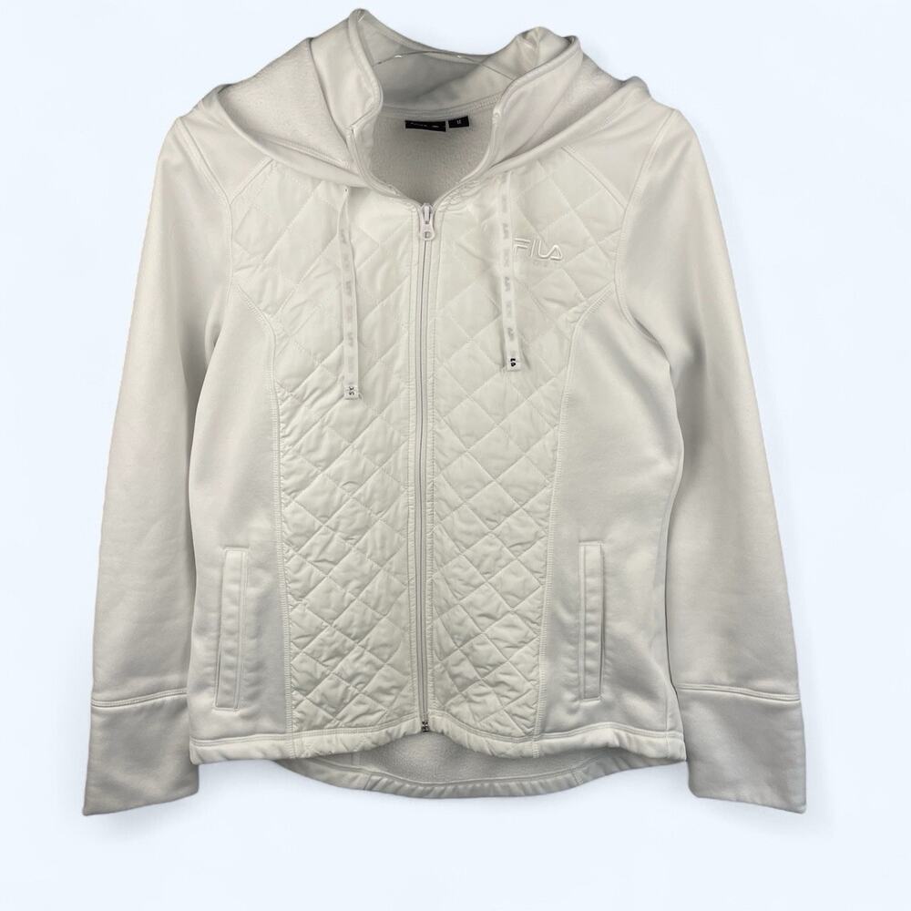 FILA SPORT Women's WHITE SIZE Medium Athletic Jacket Hooded Full Zip Quilted